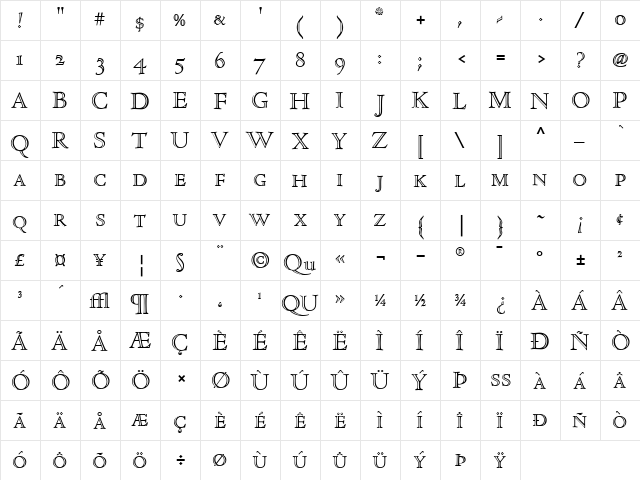 NicolasJensonSG Regular  glyph index