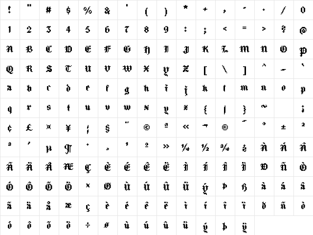 OwreKynge Medium  glyph index