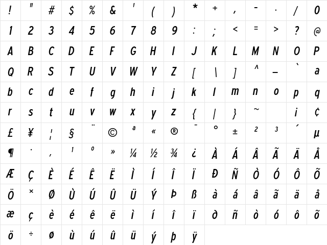 Expressway Cd Italic  glyph index