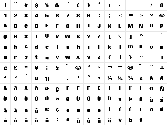 Baby Regular  glyph index