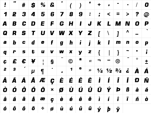 Square721 Blk Italic  glyph index