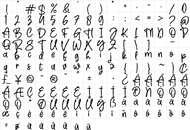 The Crafter Regular  glyph index