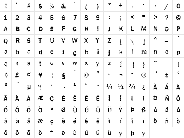 Funky02 Becker Regular  glyph index