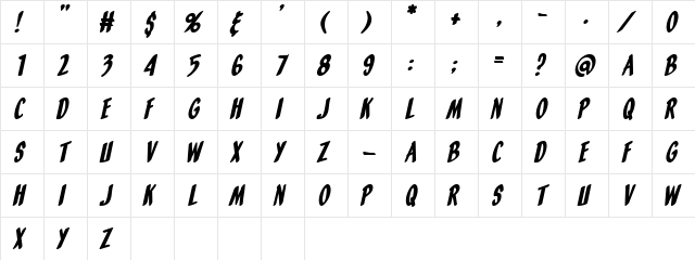 Orange Fizz Italic  glyph index