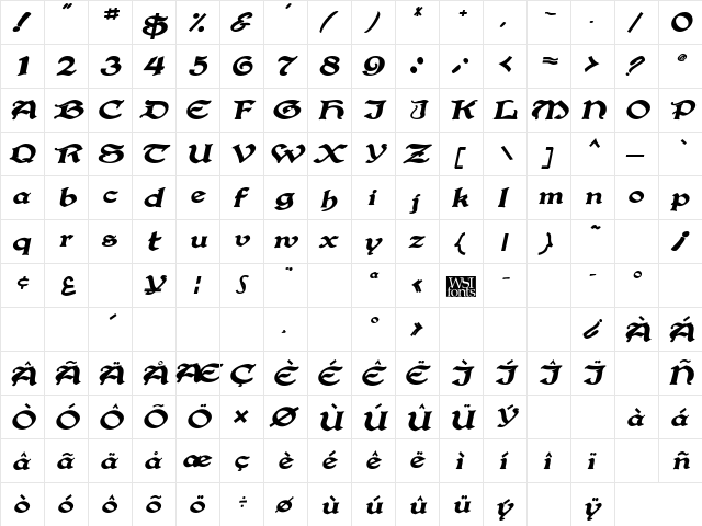 Gregorian Bold Italic  glyph index