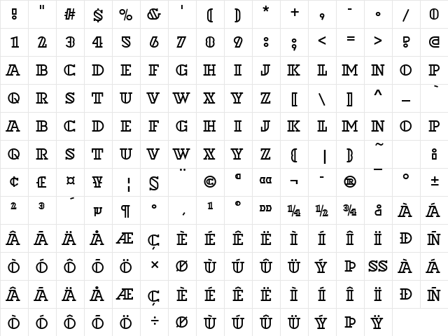 DextorOutD Regular  glyph index
