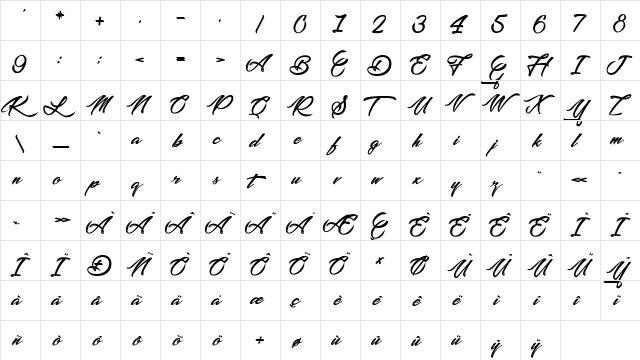 Picture of the Romantic Regular  glyph index
