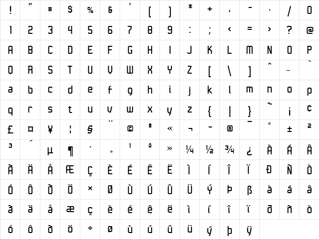 LinotypeKaliber Regular  glyph index