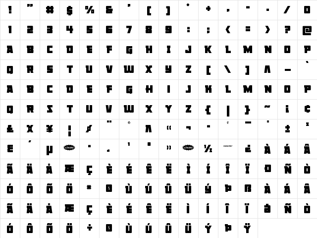 Liberty Legion Regular  glyph index