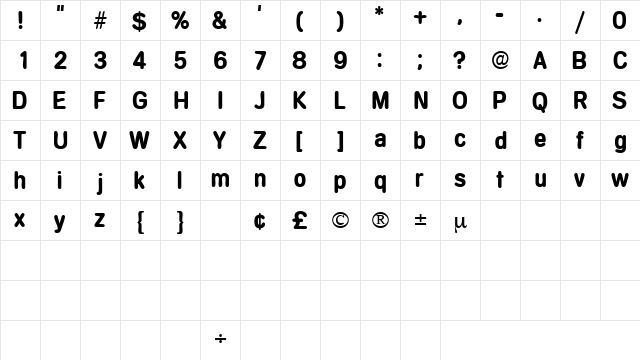 MentaDisplaySSK Regular  glyph index