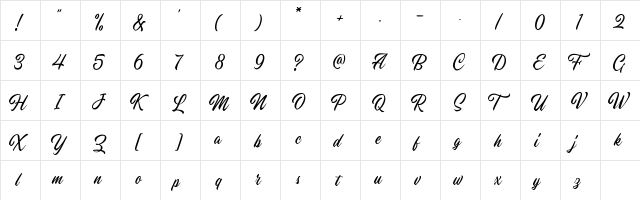 Hillstown Clean DEMO Regular  glyph index