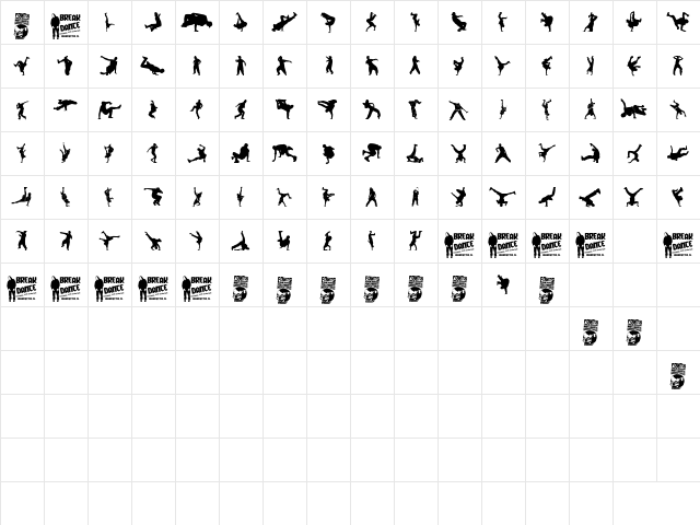 Breakdance Regular  glyph index