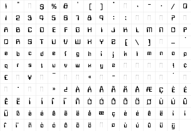 Data Seventy Regular  glyph index