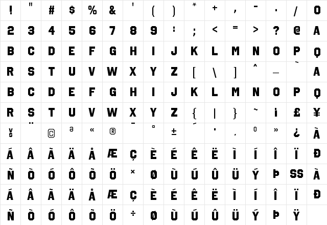 Octin College Heavy  glyph index