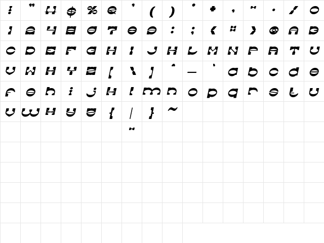 The Machine Gun Bold Italic  glyph index
