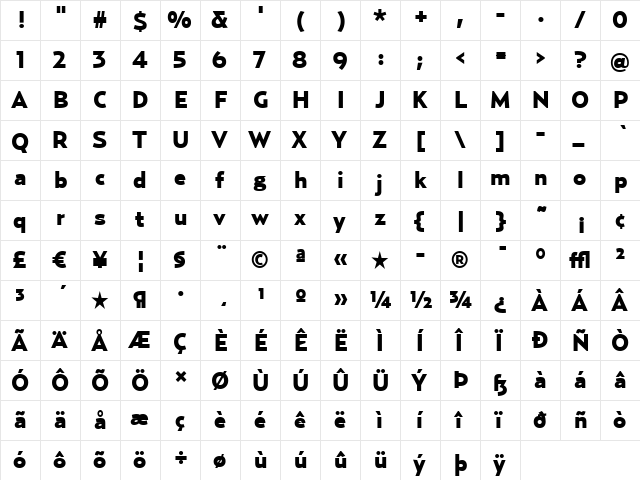 Relay-Black Regular  glyph index