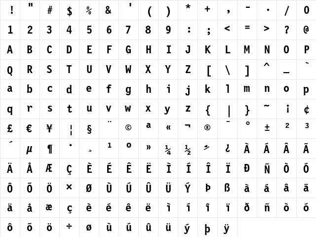 Letter Gothic 12 Pitch Bold  glyph index