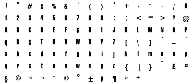GymnasiaC Regular  glyph index