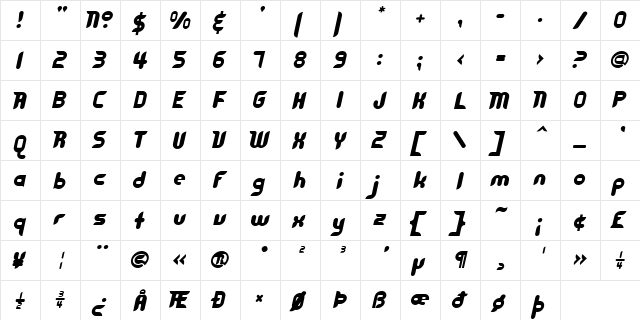 Cyberotica Bold  glyph index