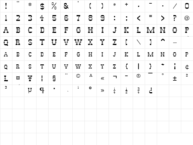 Alamo Normal  glyph index