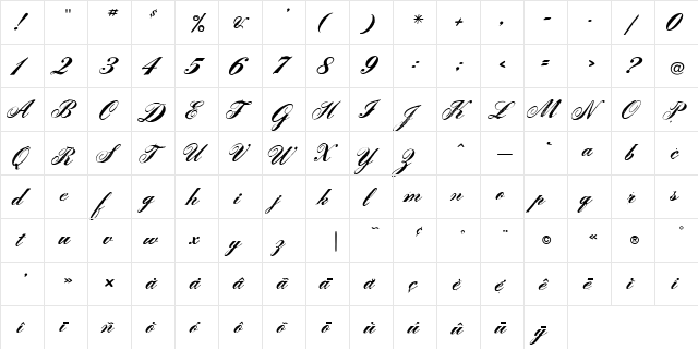 LeScript Regular  glyph index