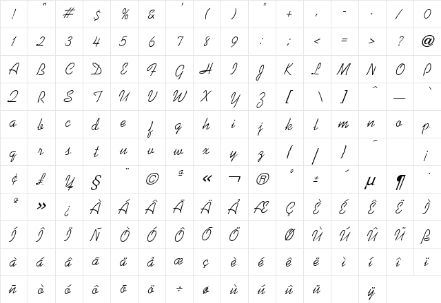 Kaufmann Regular  glyph index
