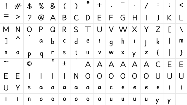 Hansville Bold  glyph index