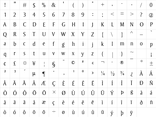 Strayhorn MT Light Regular  glyph index