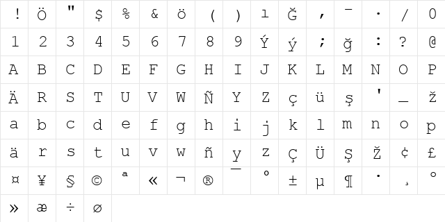 X Turkmen Courier New Regular  glyph index