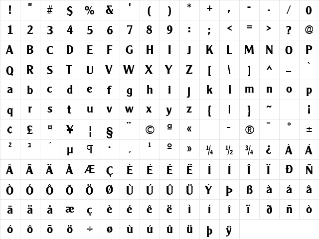 GE Early Gothic Bold  glyph index