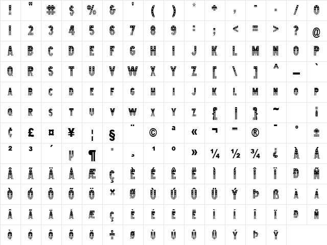 Bunting 2-Condensed Normal  glyph index