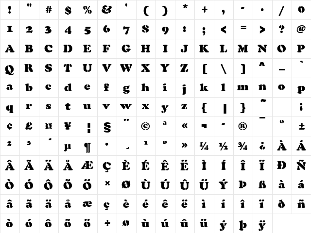 CooperSteD Regular  glyph index