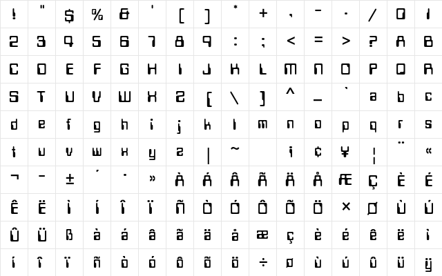 Data Seventy Std Regular  glyph index