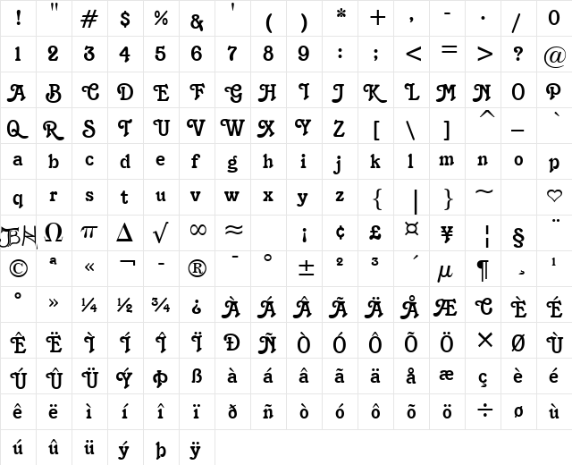 K1996 J Tender  glyph index