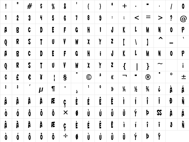 Nightclub BTN UltraCn Regular  glyph index