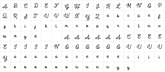 Bridette Demo Regular  glyph index