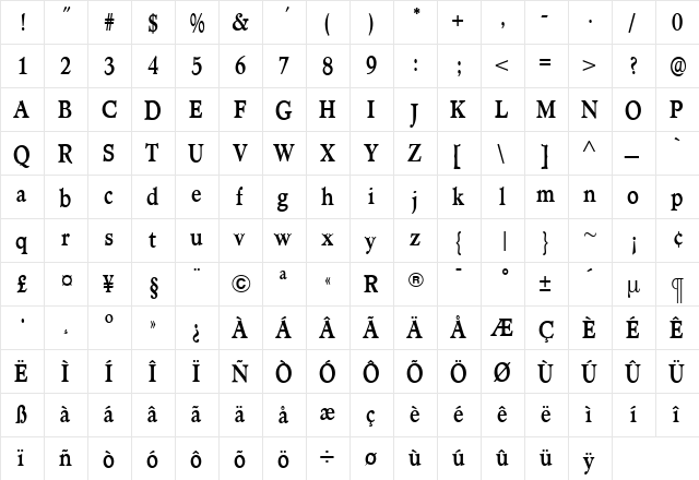 TCAdministerBoldCond Roman  glyph index