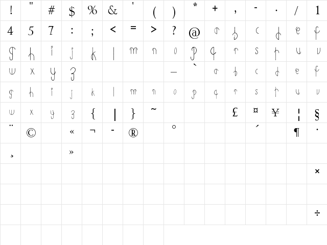 Primitive Alien Regular  glyph index
