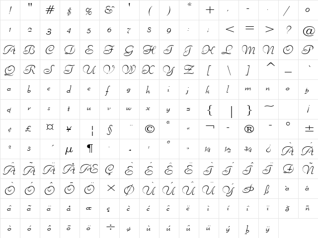 Liberate Wide Normal  glyph index