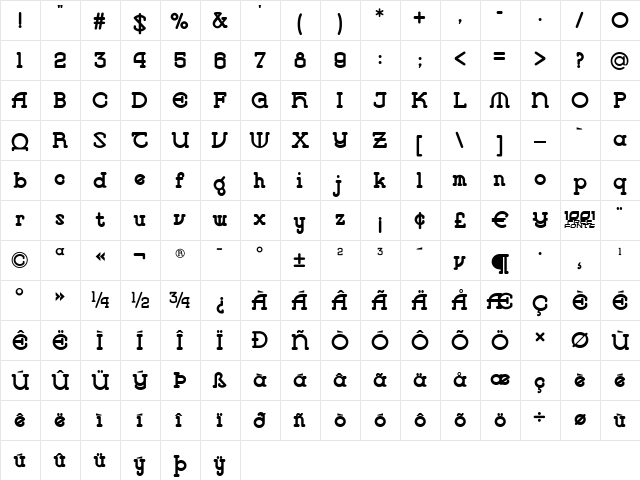 Vlaanderen Round NF Regular  glyph index