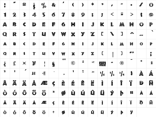 Jurassic Regular  glyph index