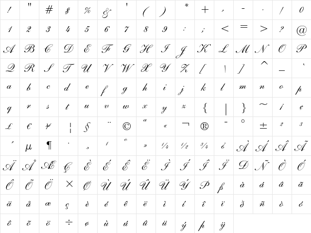 English 111 Adagio  glyph index