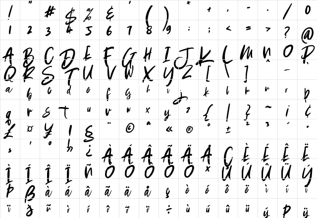 Baby Boomer Regular  glyph index