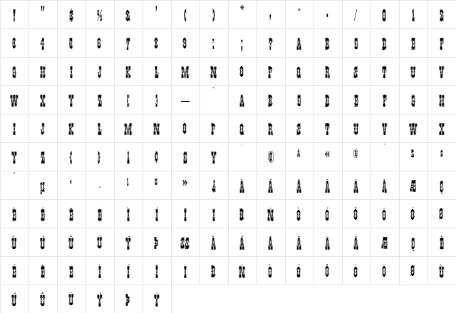 Pepperwood Roman  glyph index