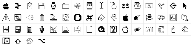 Mac Dingbats Regular  glyph index