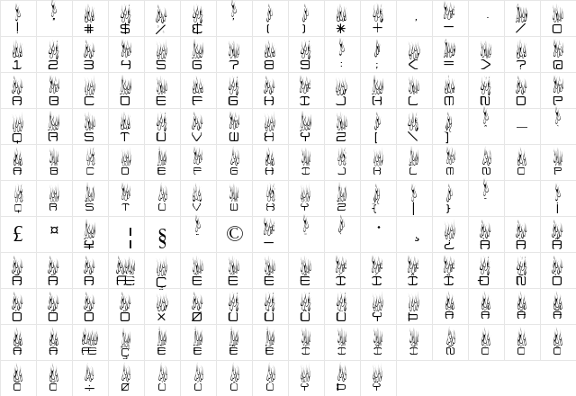 up in flames 2 Regular  glyph index