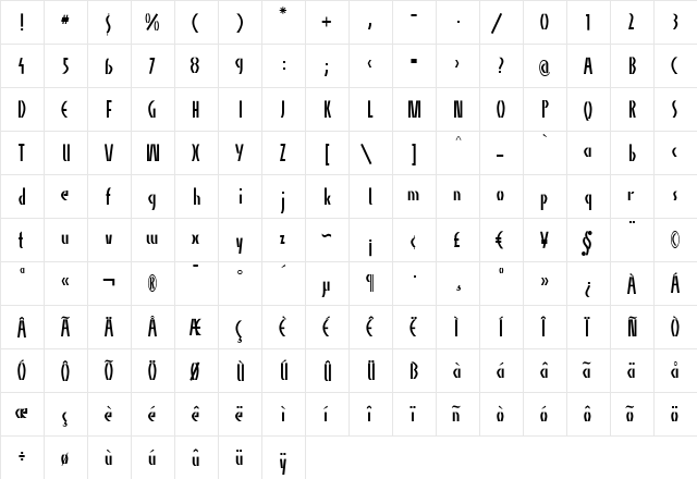 AlphaCharlie Plain Regular  glyph index