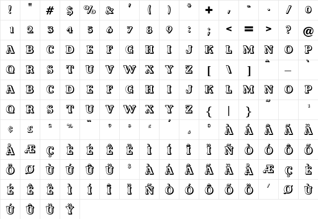 Stillen Regular  glyph index