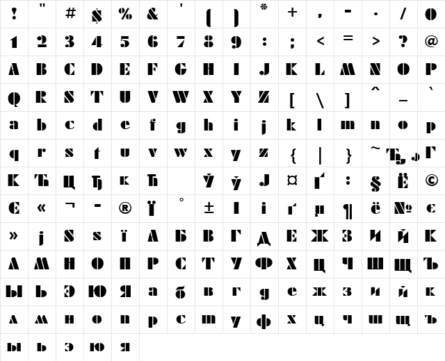 FuturaEugeniaCTT Regular  glyph index