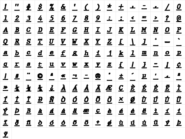 JMH Typewriter mono Black Under Italic  glyph index